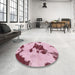 Round Machine Washable Abstract Pink Rug in a Office, wshabs1050
