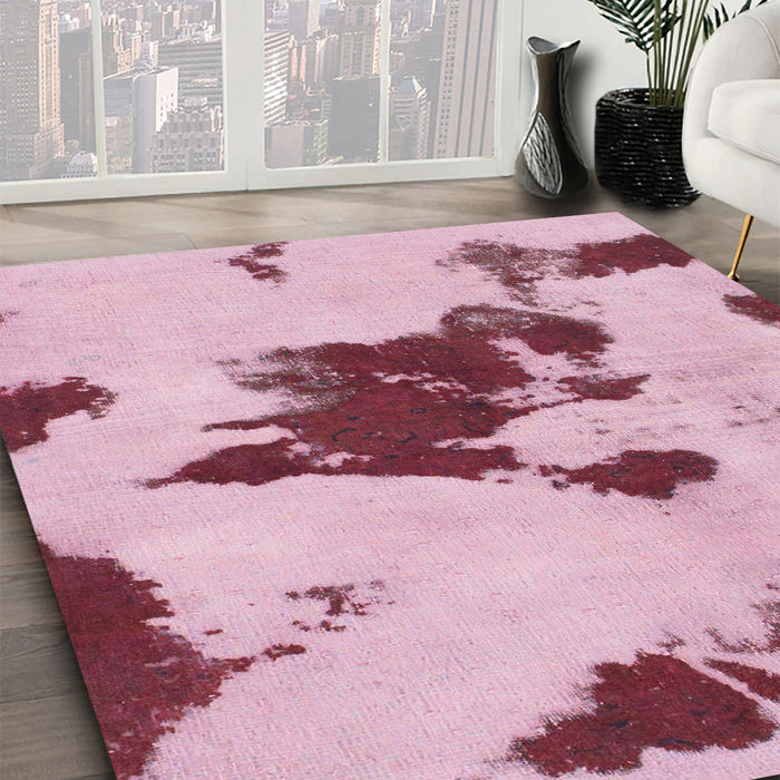 Machine Washable Abstract Pink Rug in a Family Room, wshabs1050