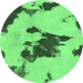 Round Machine Washable Abstract Emerald Green Modern Area Rugs, wshabs1050emgrn