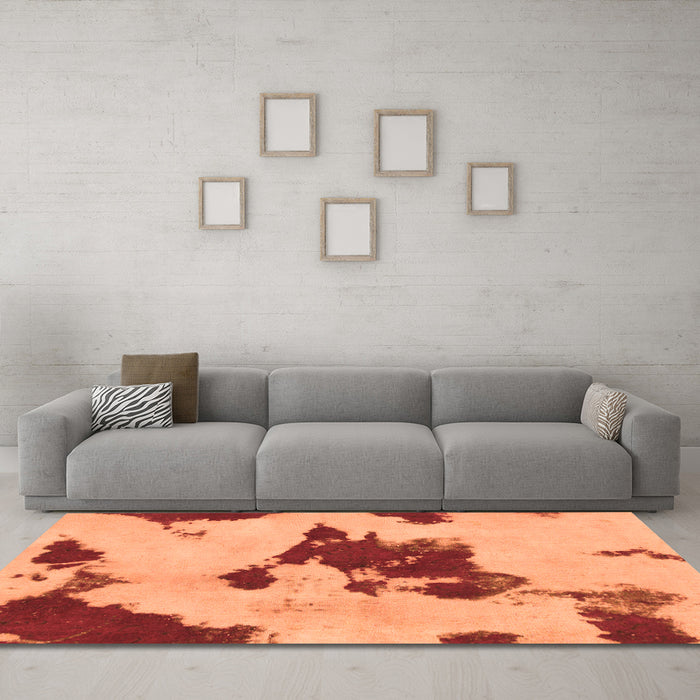 Machine Washable Abstract Orange Modern Area Rugs in a Living Room, wshabs1050org
