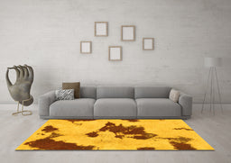 Machine Washable Abstract Yellow Modern Rug in a Living Room, wshabs1050yw