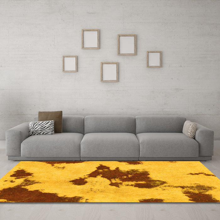 Machine Washable Abstract Yellow Modern Rug in a Living Room, wshabs1050yw