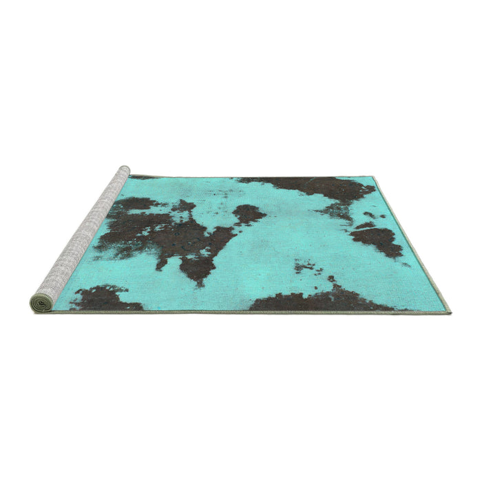 Sideview of Machine Washable Abstract Turquoise Modern Area Rugs, wshabs1050turq