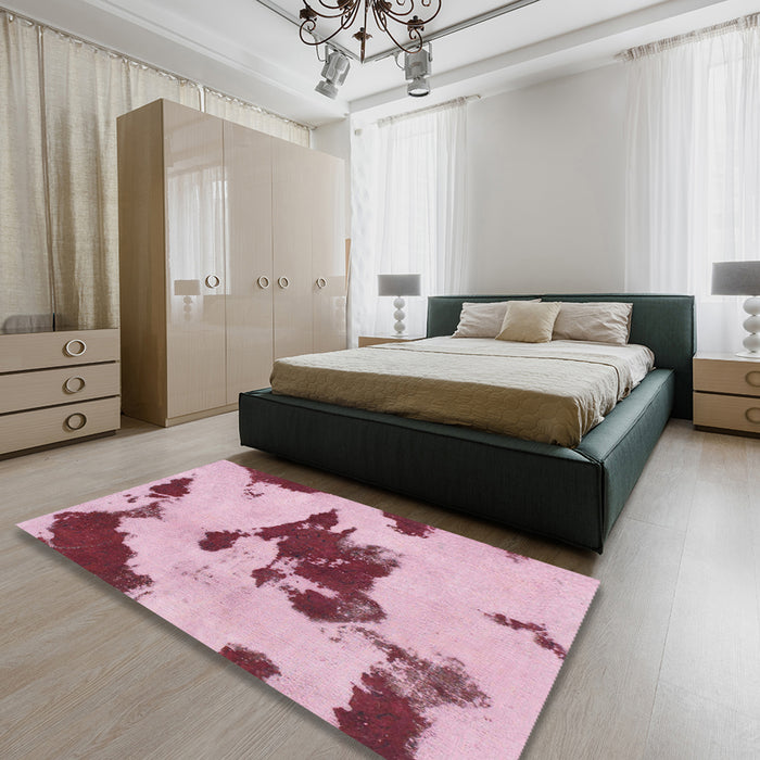 Square Abstract Pink Modern Rug in a Living Room, abs1050