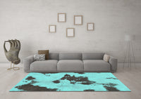 Machine Washable Abstract Turquoise Modern Rug, wshabs1050turq