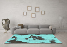 Machine Washable Abstract Turquoise Modern Area Rugs in a Living Room,, wshabs1050turq