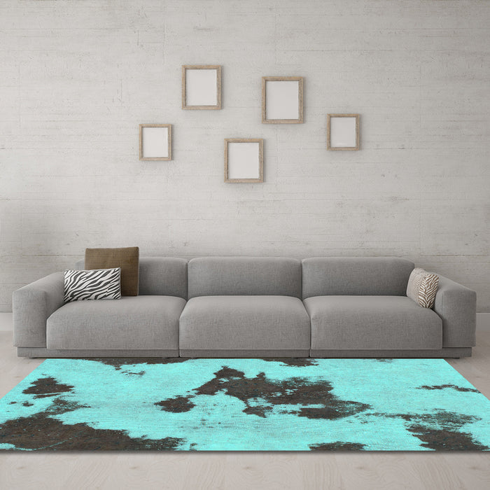 Machine Washable Abstract Turquoise Modern Area Rugs in a Living Room,, wshabs1050turq