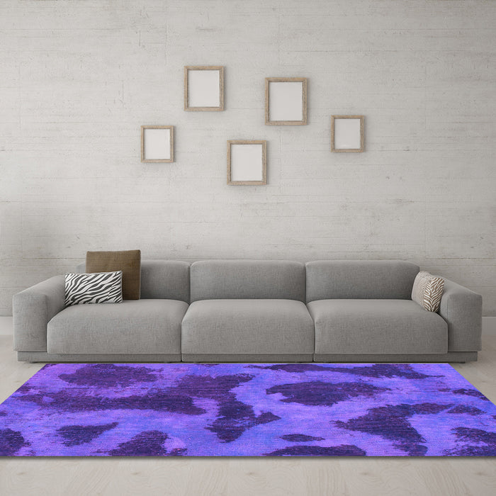 Machine Washable Abstract Purple Modern Area Rugs in a Living Room, wshabs1051pur