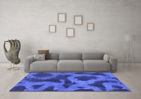 Machine Washable Abstract Blue Modern Rug, wshabs1051blu