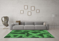 Machine Washable Abstract Emerald Green Modern Rug, wshabs1051emgrn