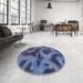 Round Machine Washable Abstract Blue Rug in a Office, wshabs1051