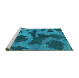 Sideview of Machine Washable Abstract Turquoise Modern Area Rugs, wshabs1051turq