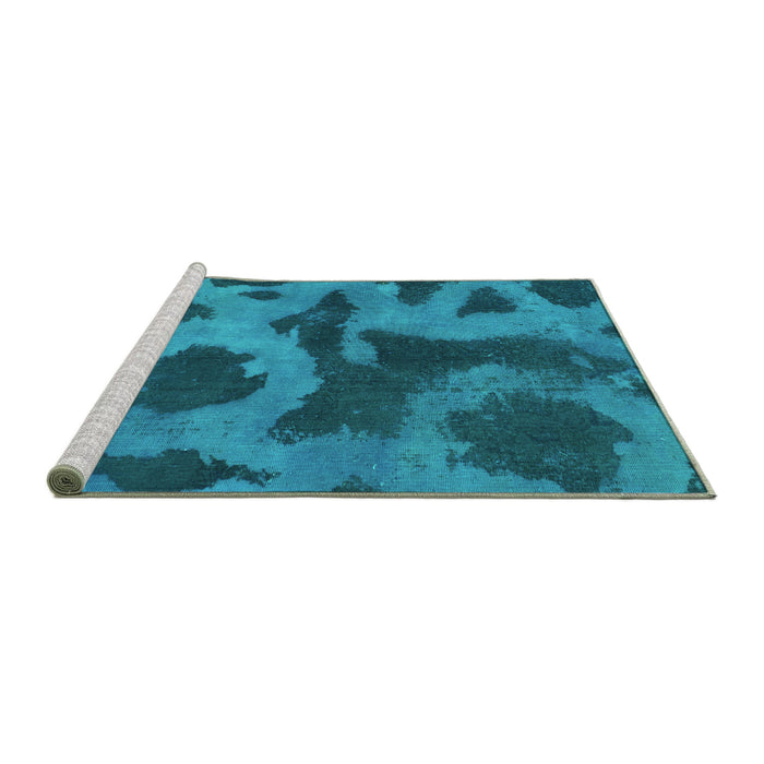 Sideview of Machine Washable Abstract Turquoise Modern Area Rugs, wshabs1051turq