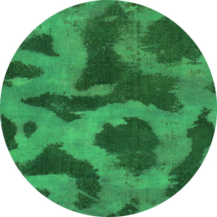 Round Machine Washable Abstract Green Modern Area Rugs, wshabs1051grn