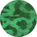 Round Machine Washable Abstract Green Modern Area Rugs, wshabs1051grn