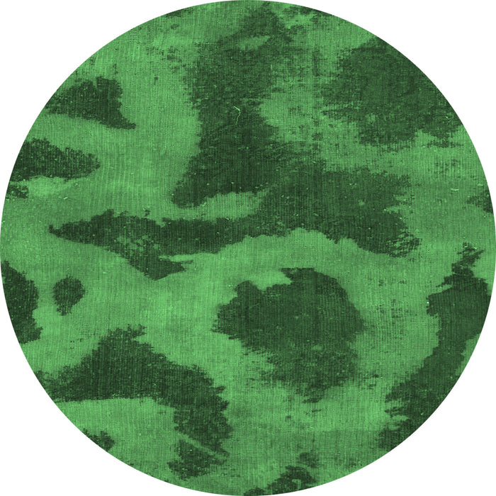 Round Machine Washable Abstract Emerald Green Modern Area Rugs, wshabs1051emgrn