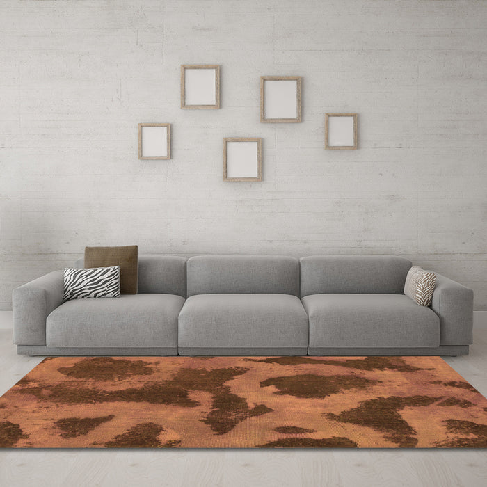 Machine Washable Abstract Orange Modern Area Rugs in a Living Room, wshabs1051org