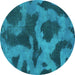 Round Machine Washable Abstract Turquoise Modern Area Rugs, wshabs1051turq