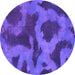 Round Machine Washable Abstract Purple Modern Area Rugs, wshabs1051pur