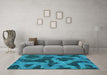 Machine Washable Abstract Turquoise Modern Area Rugs in a Living Room,, wshabs1051turq