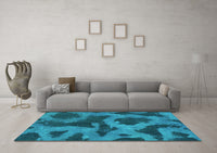 Machine Washable Abstract Turquoise Modern Rug, wshabs1051turq