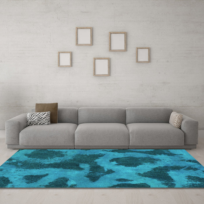 Machine Washable Abstract Turquoise Modern Area Rugs in a Living Room,, wshabs1051turq