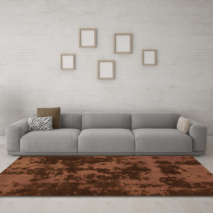 Machine Washable Abstract Orange Modern Area Rugs in a Living Room, wshabs1052org
