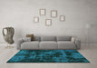 Machine Washable Abstract Turquoise Modern Area Rugs in a Living Room,, wshabs1052turq