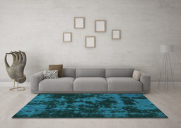 Machine Washable Abstract Turquoise Modern Area Rugs in a Living Room,, wshabs1052turq