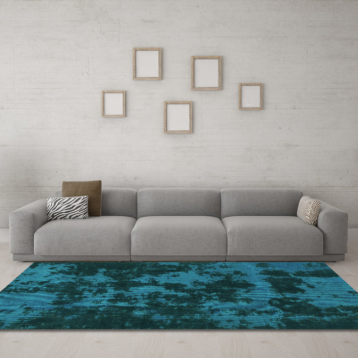 Machine Washable Abstract Turquoise Modern Area Rugs in a Living Room,, wshabs1052turq