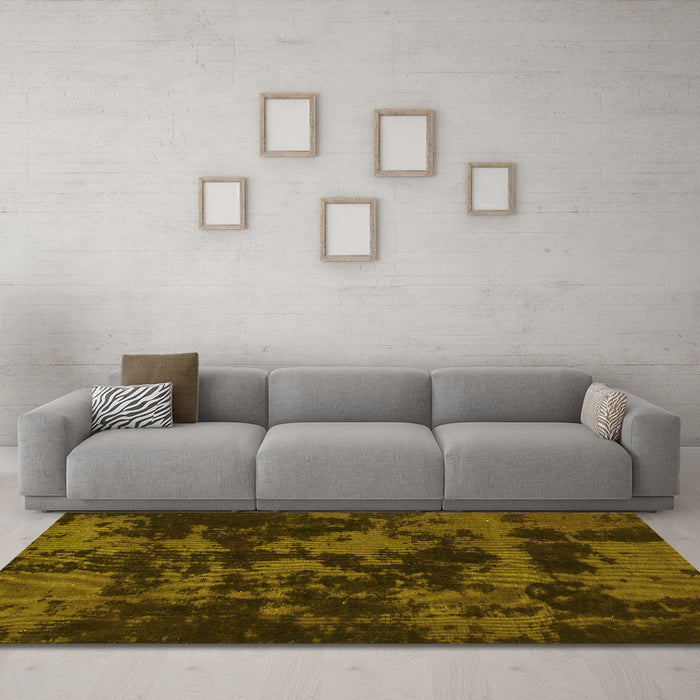 Machine Washable Abstract Yellow Modern Rug in a Living Room, wshabs1052yw