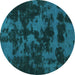 Round Machine Washable Abstract Turquoise Modern Area Rugs, wshabs1052turq