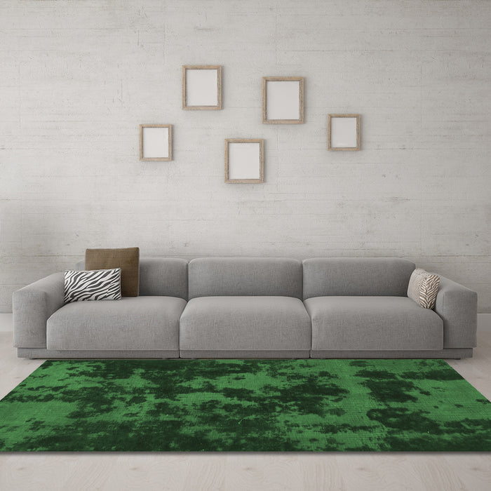 Machine Washable Abstract Emerald Green Modern Area Rugs in a Living Room,, wshabs1052emgrn