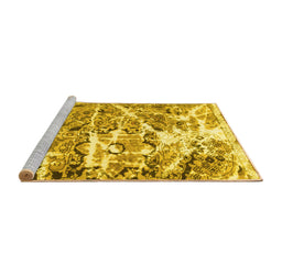 Sideview of Machine Washable Abstract Yellow Modern Rug, wshabs1053yw