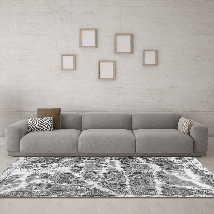 Machine Washable Abstract Gray Modern Rug in a Living Room,, wshabs1053gry