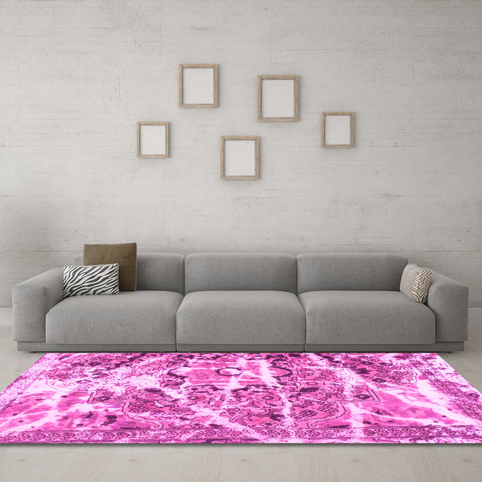 Machine Washable Abstract Pink Modern Rug in a Living Room, wshabs1053pnk