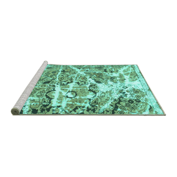 Sideview of Machine Washable Abstract Turquoise Modern Area Rugs, wshabs1053turq