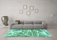 Machine Washable Abstract Turquoise Modern Rug, wshabs1053turq