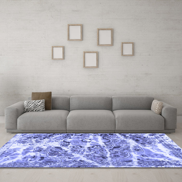 Machine Washable Abstract Blue Modern Rug in a Living Room, wshabs1053blu