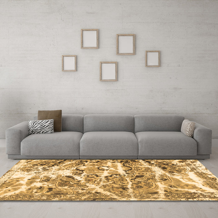 Machine Washable Abstract Brown Modern Rug in a Living Room,, wshabs1053brn