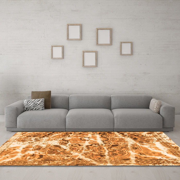 Machine Washable Abstract Orange Modern Area Rugs in a Living Room, wshabs1053org