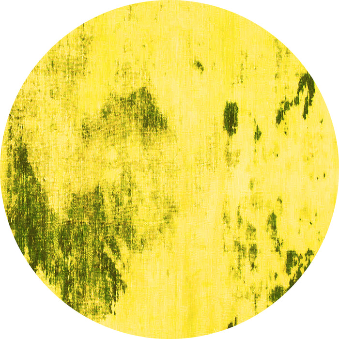 Round Machine Washable Abstract Yellow Modern Rug, wshabs1054yw