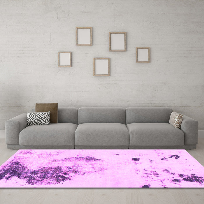 Machine Washable Abstract Pink Modern Rug in a Living Room, wshabs1054pnk