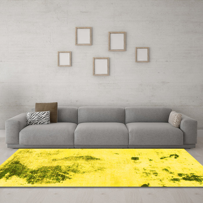 Machine Washable Abstract Yellow Modern Rug in a Living Room, wshabs1054yw