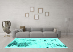 Machine Washable Abstract Turquoise Modern Area Rugs in a Living Room,, wshabs1054turq