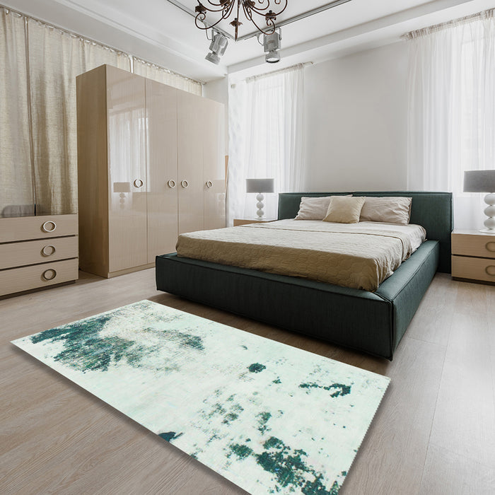 Machine Washable Abstract Light Rose Green Rug in a Bedroom, wshabs1054