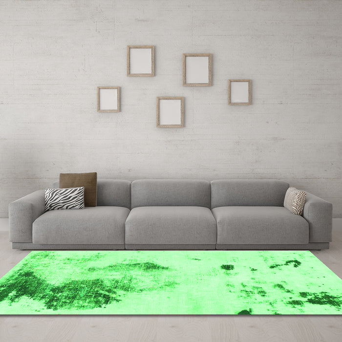 Machine Washable Abstract Green Modern Area Rugs in a Living Room,, wshabs1054grn