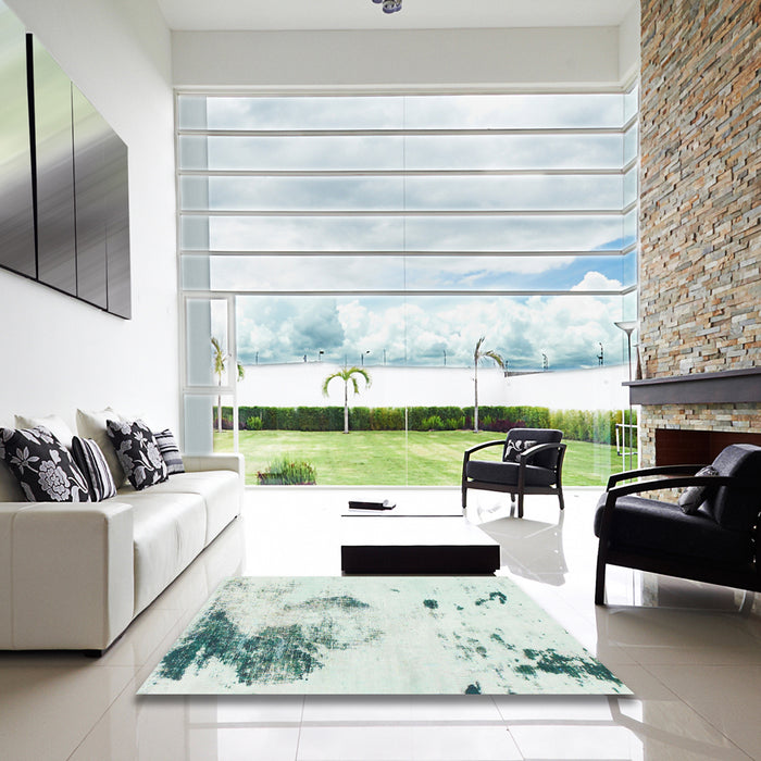 Square Abstract Light Rose Green Modern Rug in a Living Room, abs1054