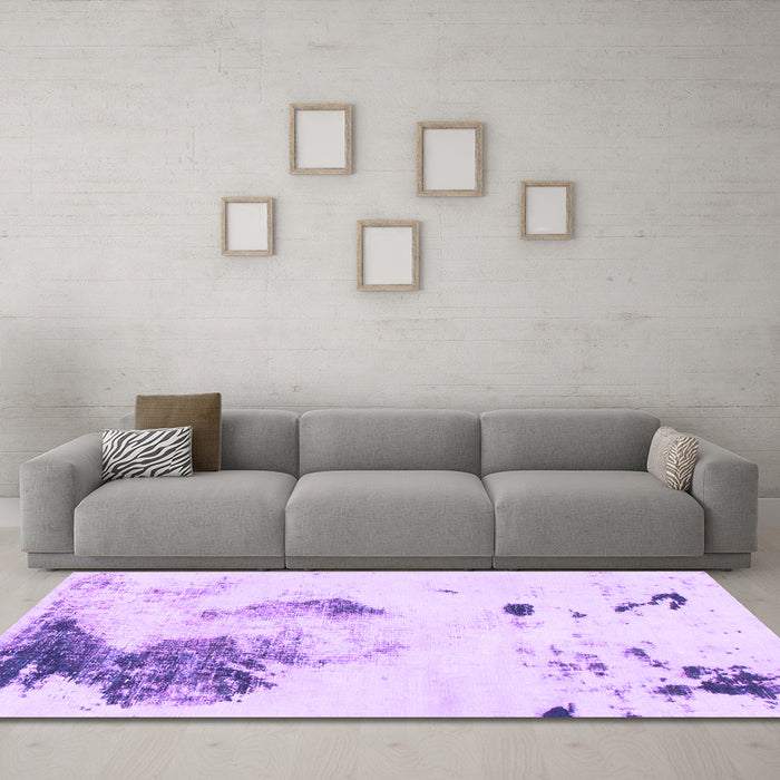 Machine Washable Abstract Purple Modern Area Rugs in a Living Room, wshabs1054pur