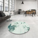 Round Machine Washable Abstract Light Rose Green Rug in a Office, wshabs1054